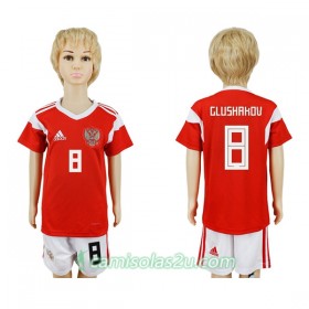 Camisolas de Futebol Rússia Glushakov 8 Criança Equipamento Principal Copa do Mundo 2018 Manga Curta